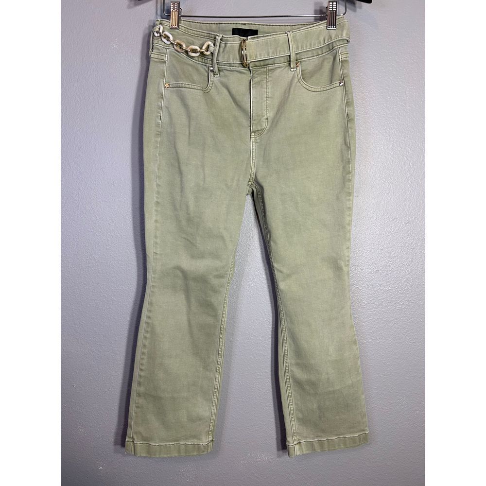 White House Black Market Green High Waist Jeans with Chain Detail Boot Crop 6